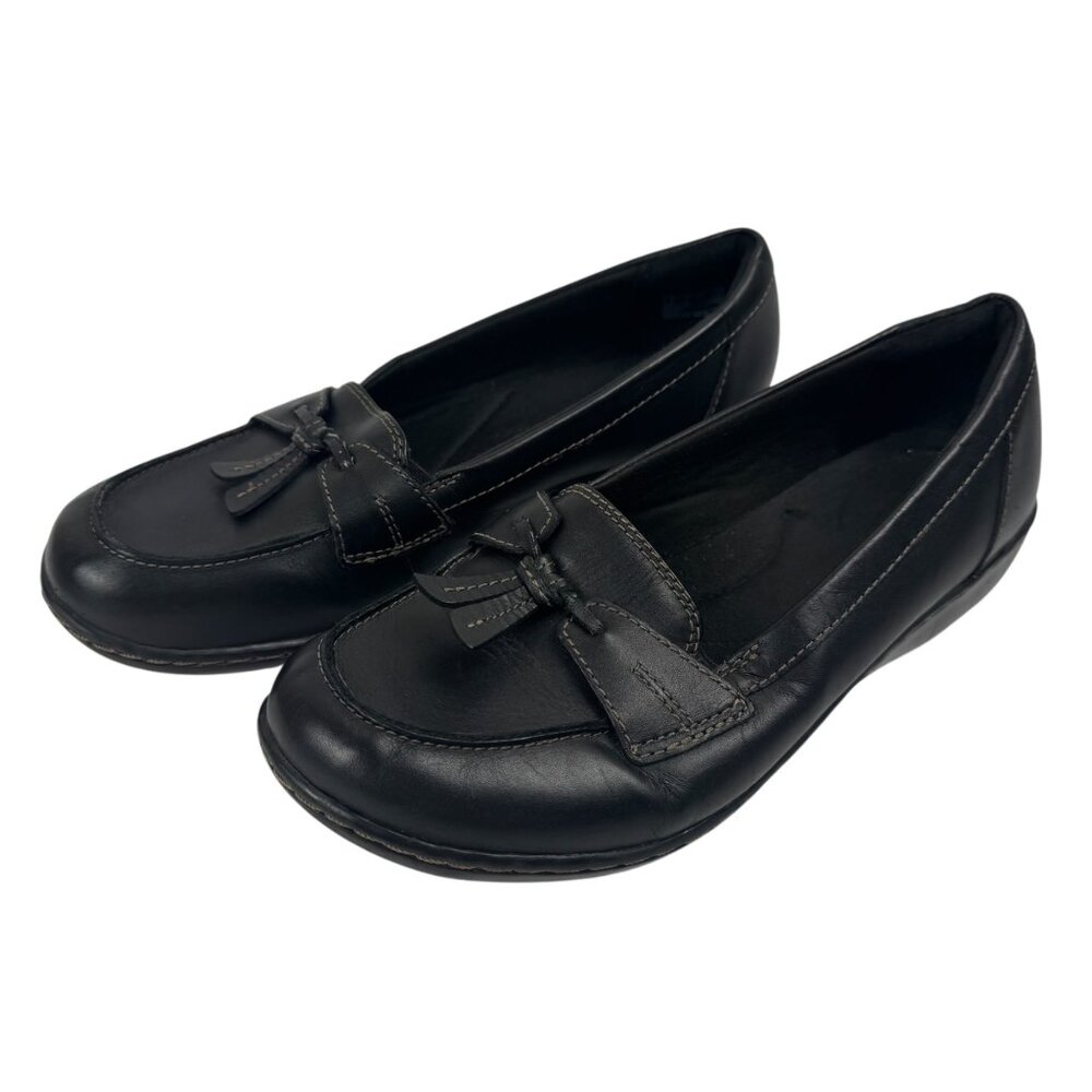 Clarks Ashland Bubble Loafers Black 7.5W Wide Comfort Leather Tassel Casual